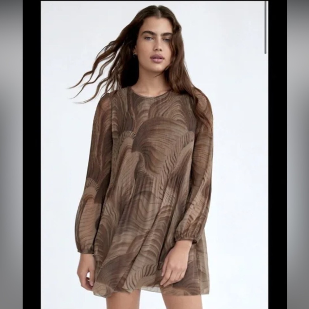 Wilfred Brown Swirl Print Long Sleeve Mini Dress